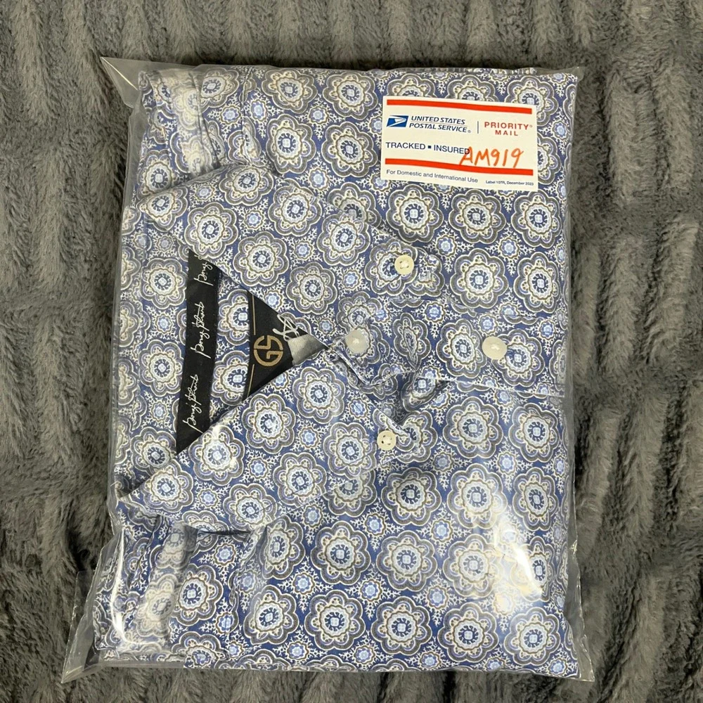 George Strait Collection by Wrangler Men Blue Floral Medallion Western Shirt XXL